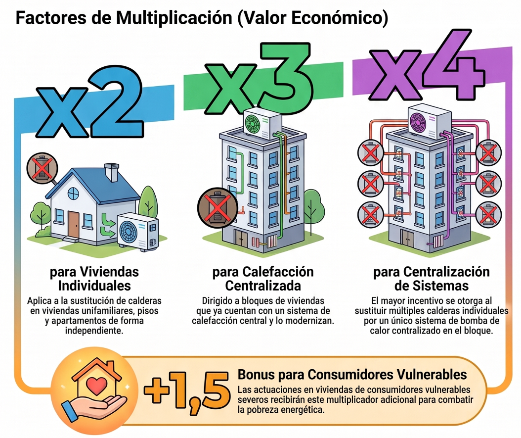 Factores de multiplicación del valor económico: x2, x3, x4 y bonus de 1,5 para consumidores vulnerables